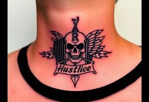 Rolls royce with the word hustler and a skull money girls and drugs for throat tattoo idea