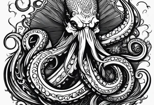 Kraken octopus wrapping tentacles Poseidon thrusting trident stormy sea tattoo idea