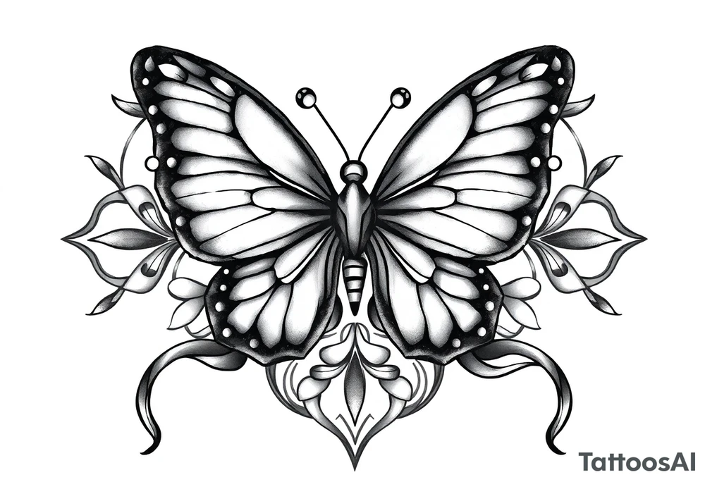 ethereal butterfly with flowing silk ribbons in geometric mandala tattoo idea