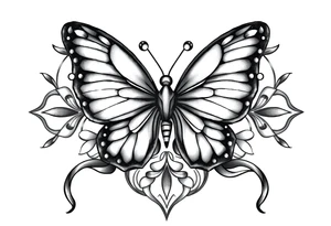 ethereal butterfly with flowing silk ribbons in geometric mandala tattoo idea