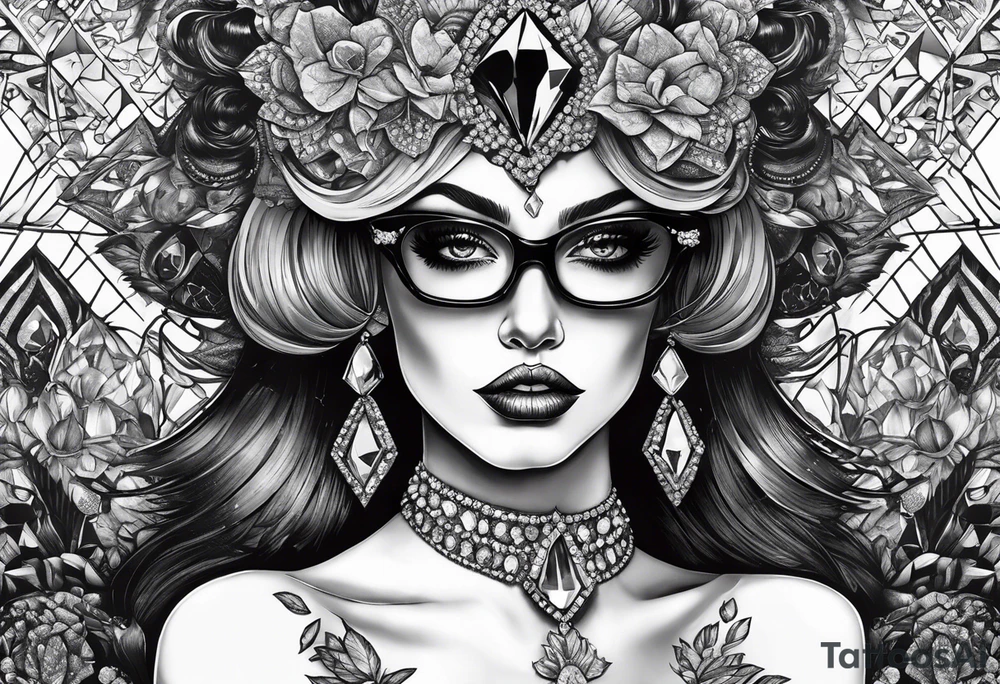 Dead Diamond queen wearing glasses add gemstones make her scarier darker tattoo idea