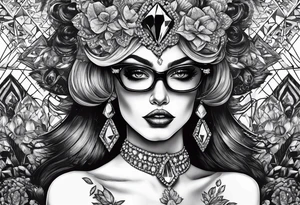 Dead Diamond queen wearing glasses add gemstones make her scarier darker tattoo idea