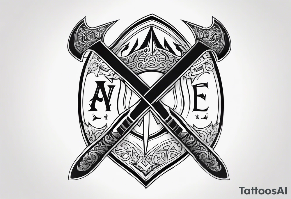 Valhalla sword shield axe fire tattoo idea