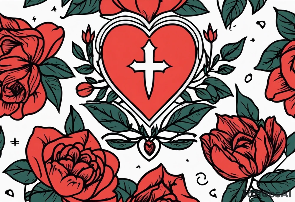 sacred heart vintage traditional tattoo simple sketch old school bold colors with banner christian
sympbol
flowers tattoo idea