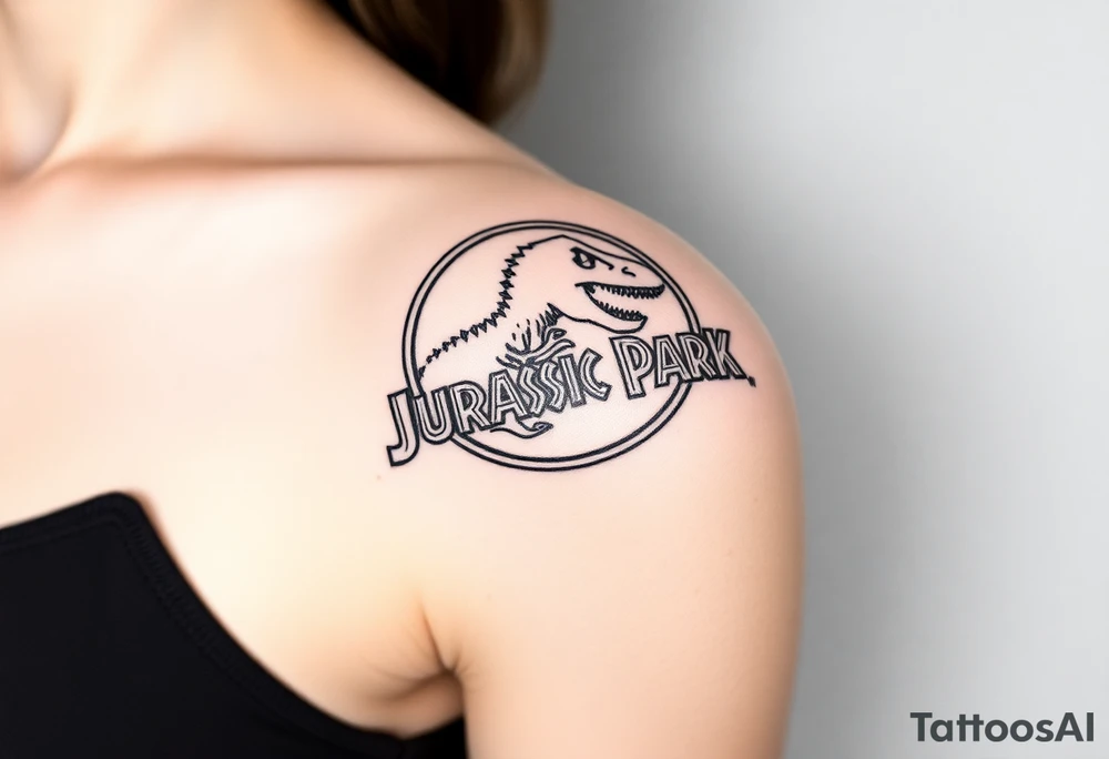 Jurassic Park logo with the dinosaur holding a big stick but with "Life, uh, finds a way" instead of the words "Jurassic Park" tattoo idea