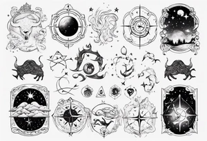 night sky, showing zodiac sign for Pisces and Taurus. upper arm sleeve tattoo tattoo idea
