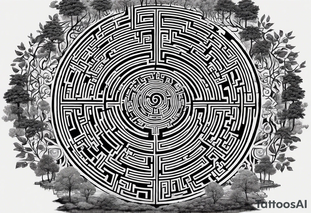 a labyrinth made out of a tree. There is no way to get to the center of the maze. tattoo idea