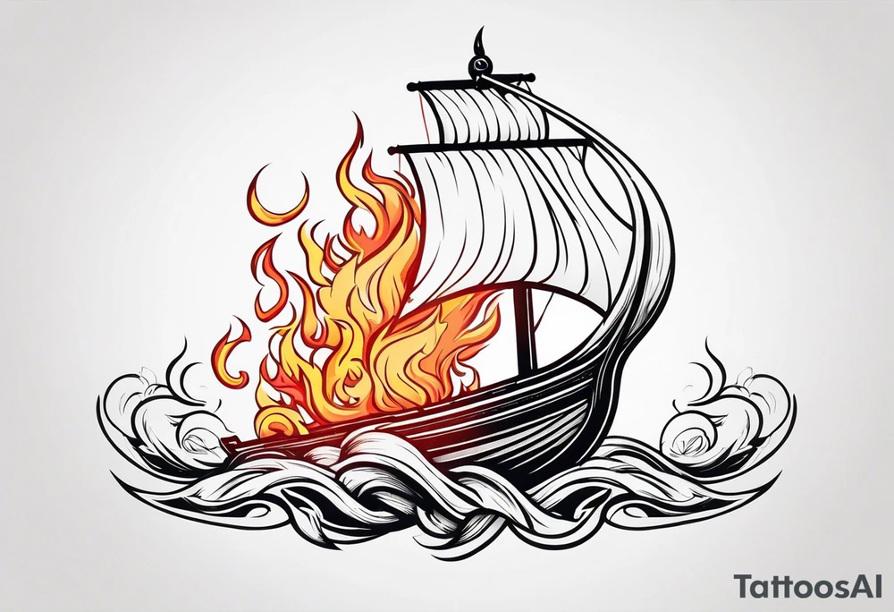 valhalla sword viking ship on fire tattoo idea