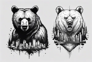 Serious bear behind a city tattoo idea