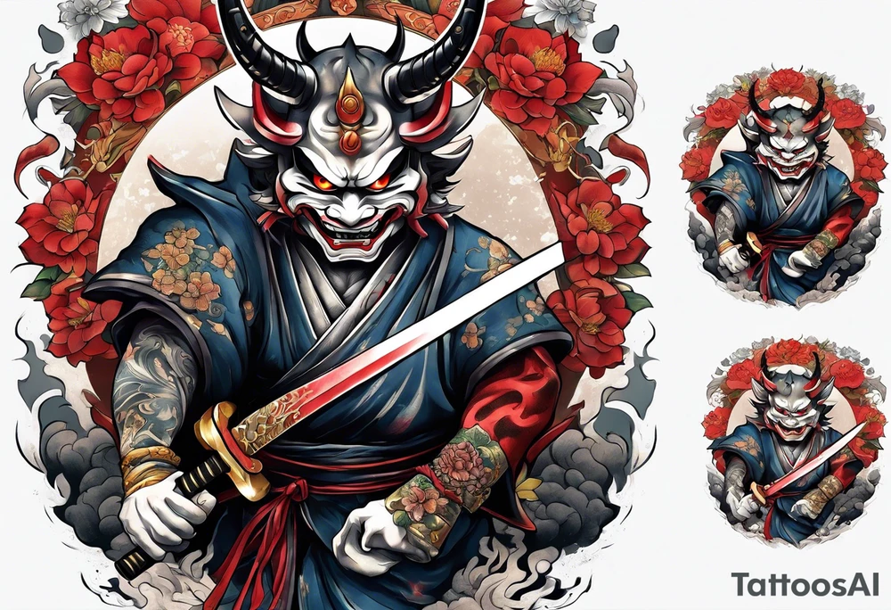 Hannya  holding a katana full tattoo idea