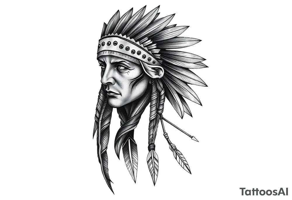 Native American warrior with head dress and arrows tattoo idea