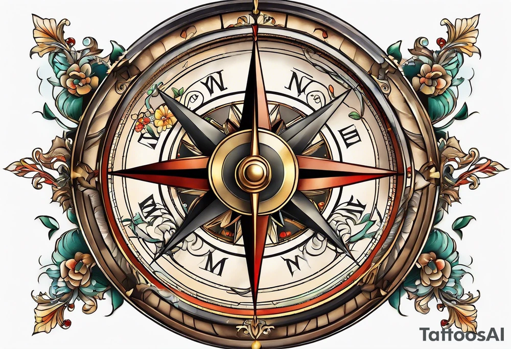 antique compass side view tattoo idea