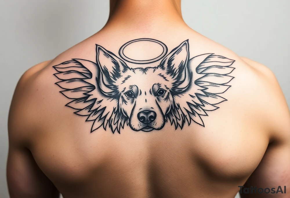 Dog ears with wings and halo tattoo idea