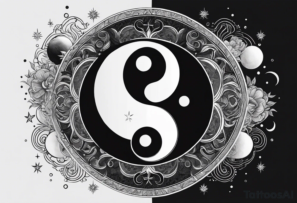 ying yang minimalist with the sun and moon as the dots tattoo idea