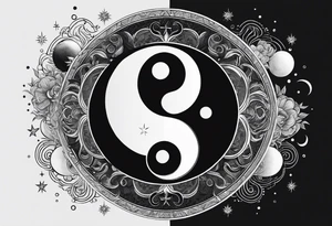 ying yang minimalist with the sun and moon as the dots tattoo idea