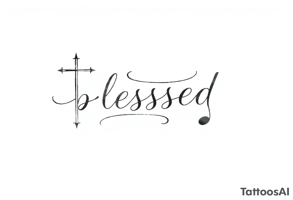 I need a fine line tattoo that has the word “blessed” but going up and down vertical and on the left side a cross and on the right side a music note tattoo idea