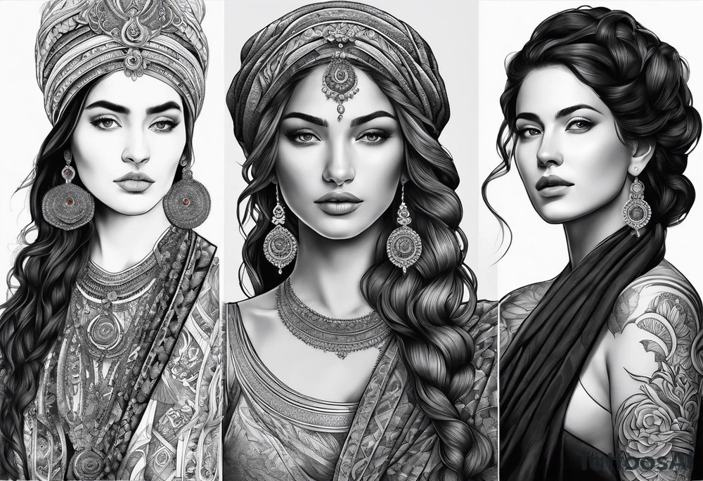 three women, side by side, young, old, middle-aged. women, weavers, godess of desteny. Moirens tattoo idea