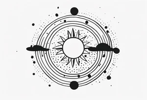 simple sunshine made of black dots with circles tattoo idea