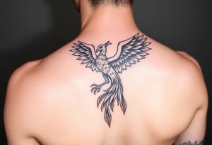 magnificent phoenix rising from golden flames with trailing embers tattoo idea