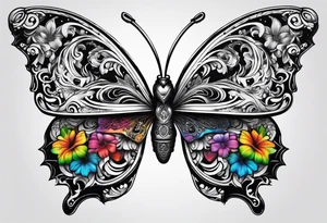 Guitar, butterfly, rainbow, Halo gaming tattoo idea