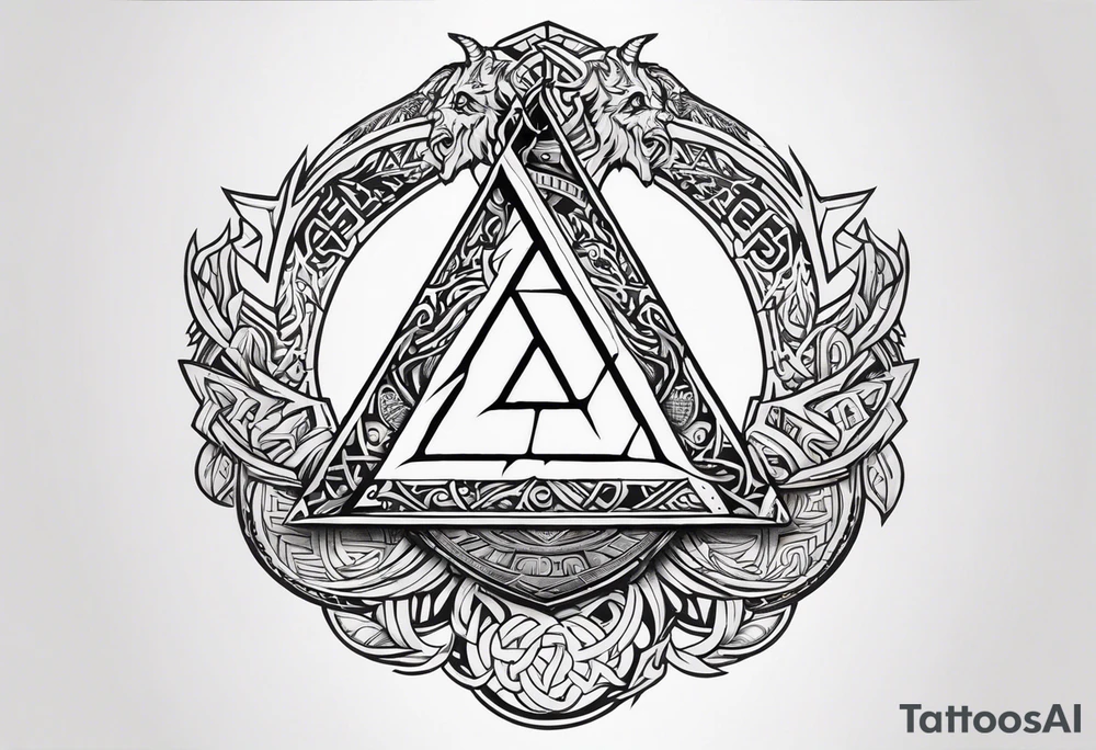 Valhalla sword shield dragon axe Valknut tattoo idea