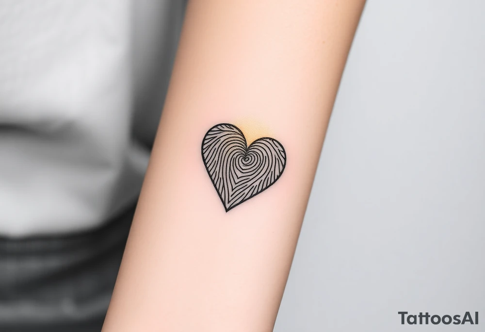 A heart-shaped fingerprint with a soft golden glow surrounding it, symbolizing divine love and warmth tattoo idea
