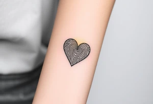 A heart-shaped fingerprint with a soft golden glow surrounding it, symbolizing divine love and warmth tattoo idea