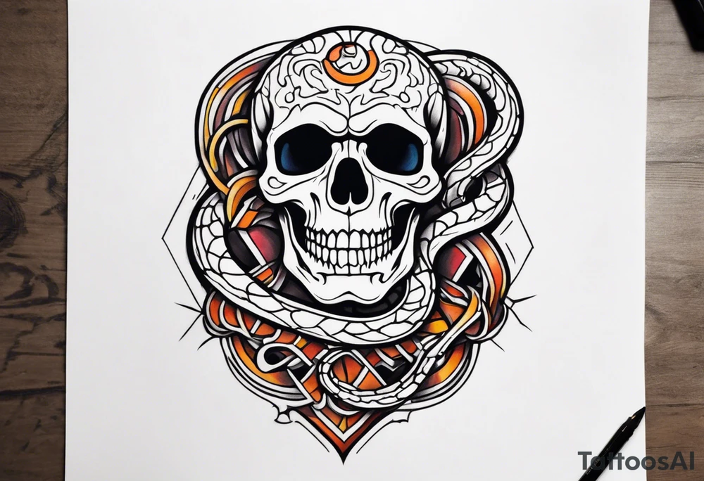 Skeleton inside snake tattoo idea