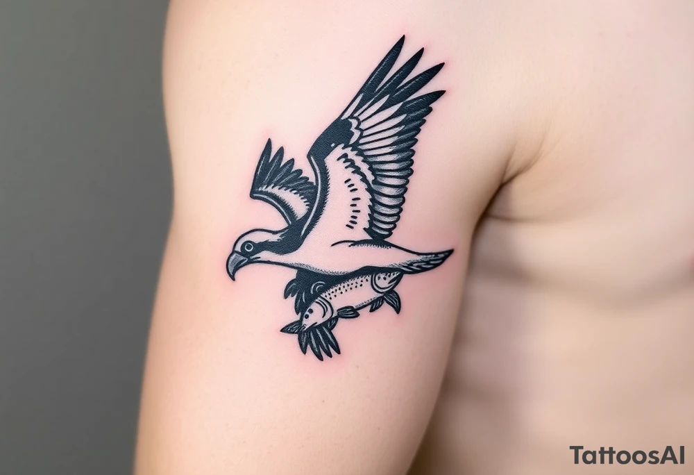 Osprey in flight with fish grasped between its talons tattoo idea