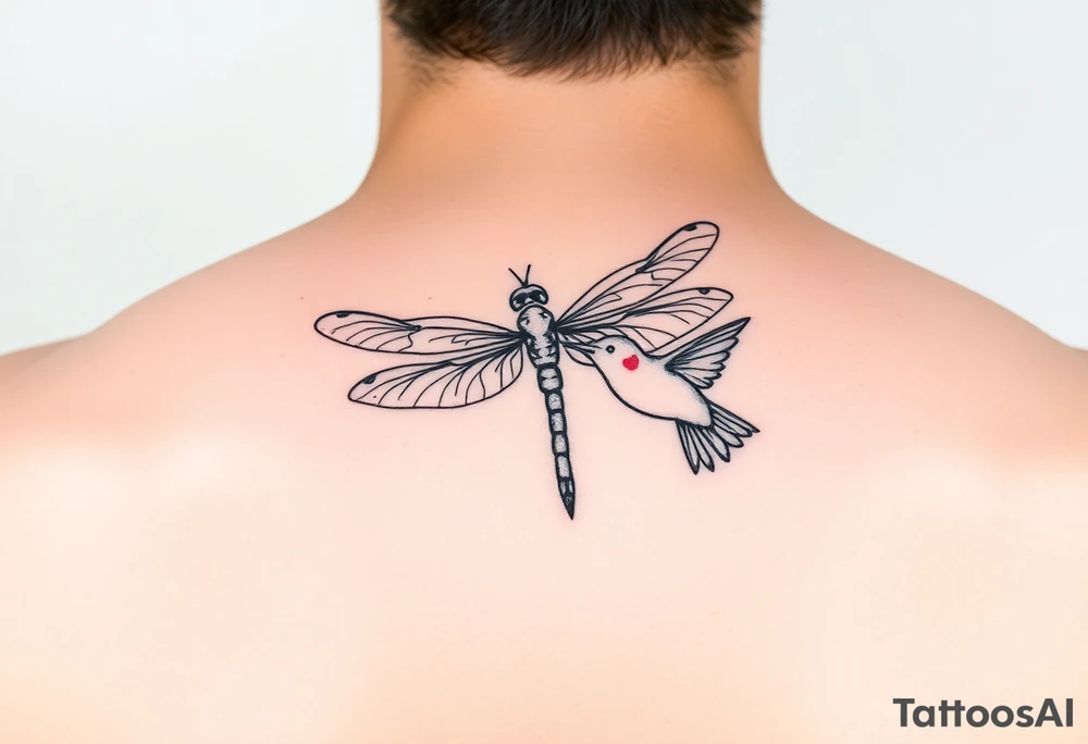 Dragonfly flying around along
 with a hummingbird tattoo idea