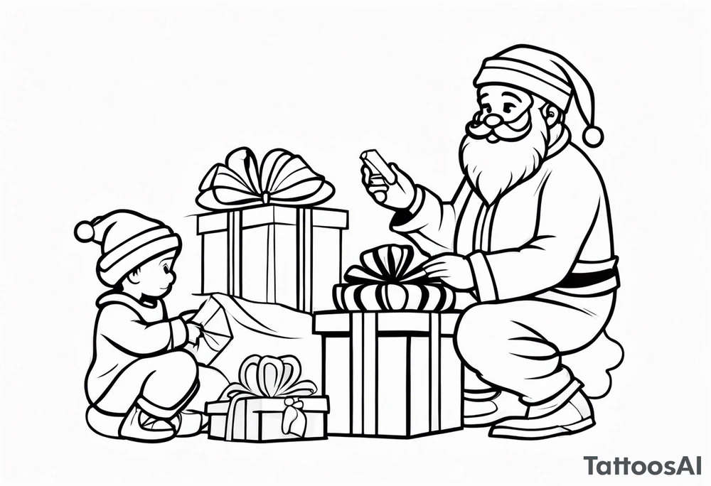 Santa giving gifts to children tattoo idea