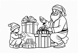 Santa giving gifts to children tattoo idea