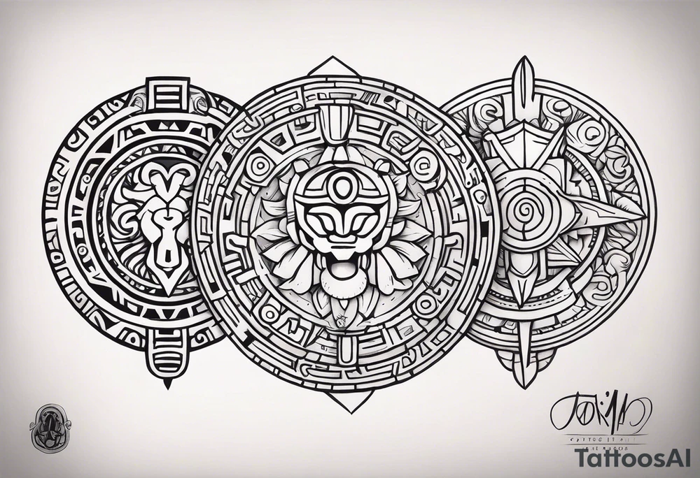 Mayan Zodiac symbols with POP on knee cap tattoo idea