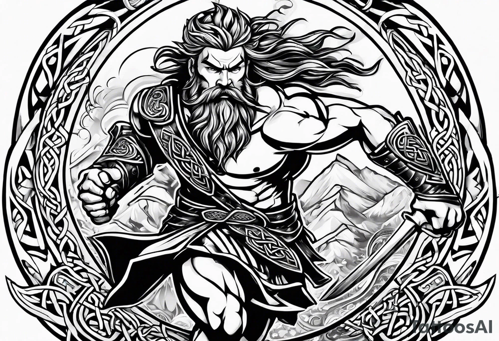 Celtic warrior running into battle facing right tattoo idea
