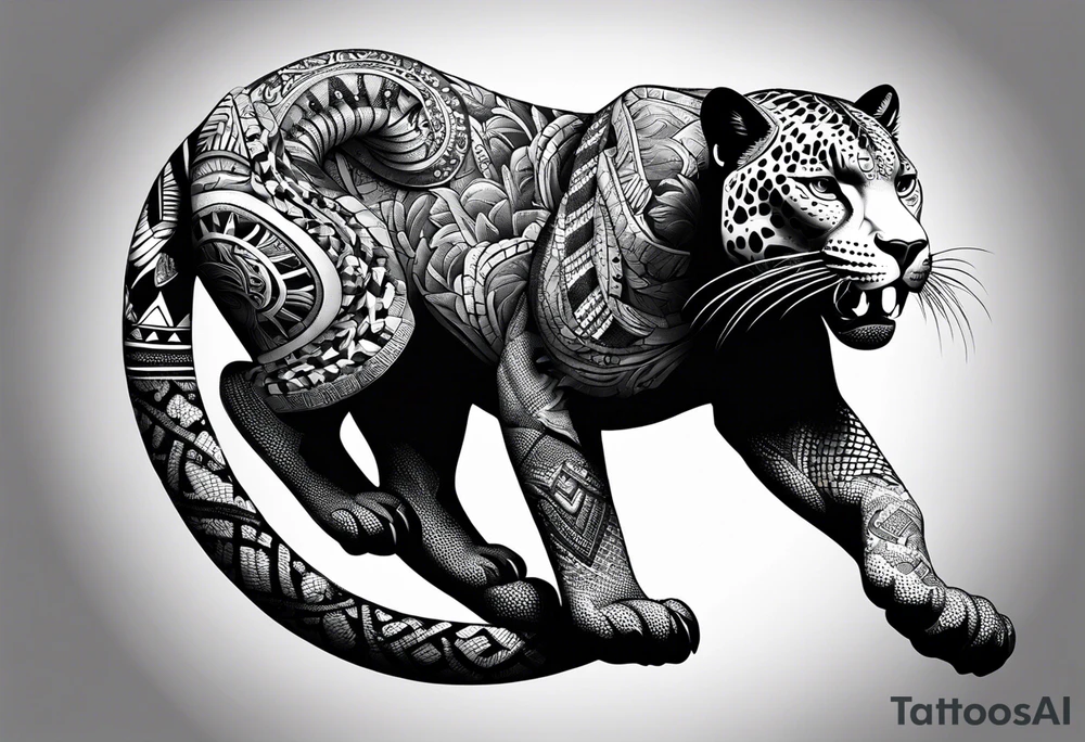 aztec black jaguar with snake tattoo idea