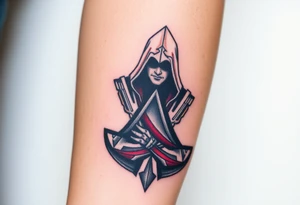 Assassins Creed with Ezio hooded character, no words tattoo idea