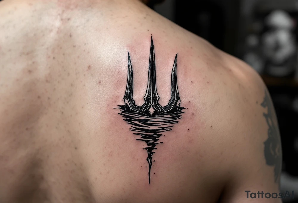 trident half way under water tattoo idea