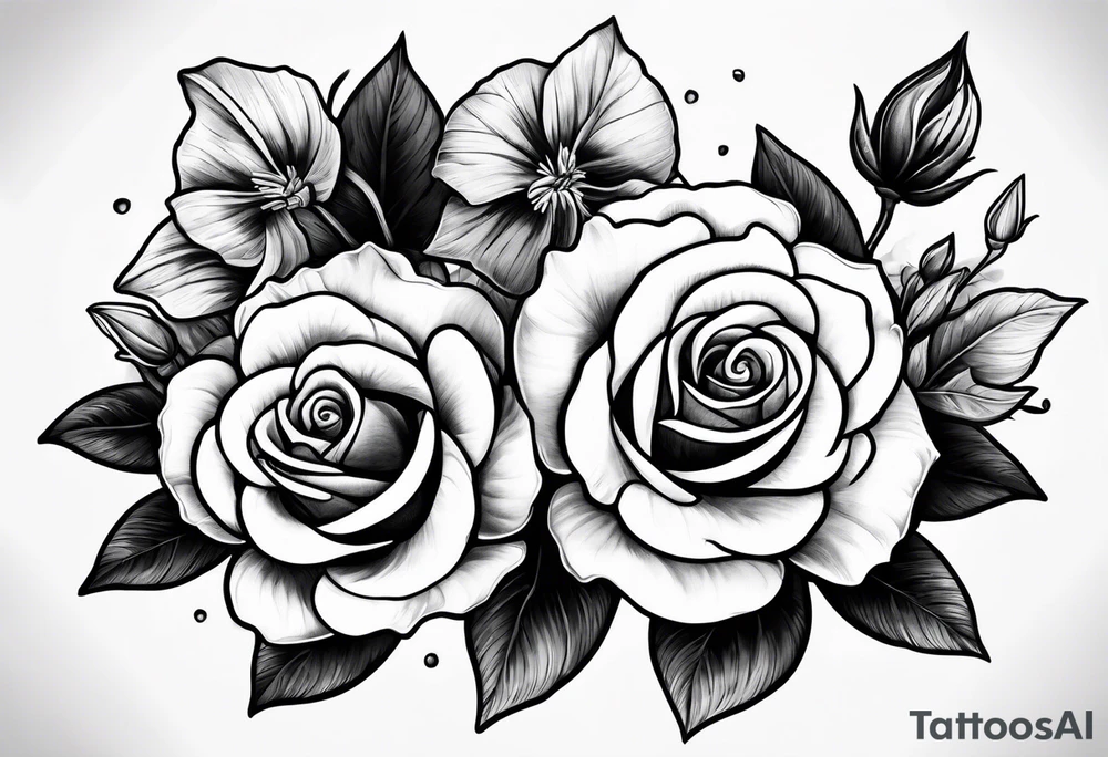 one rose and two violets tattoo idea