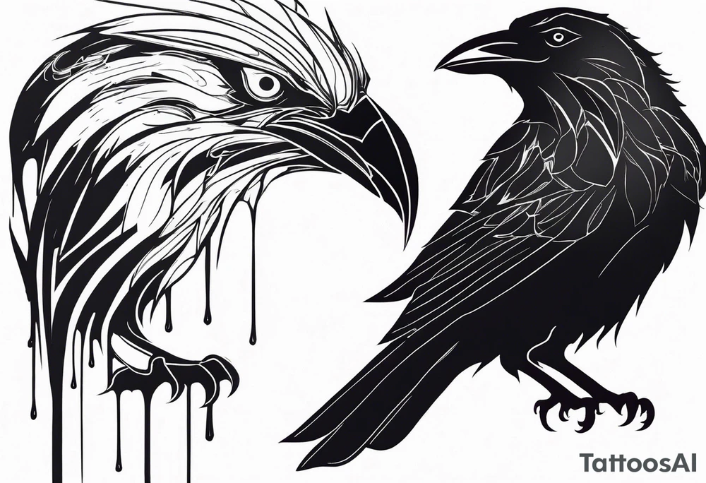 a black raven and a wolf dripped in blood tattoo idea