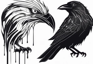 a black raven and a wolf dripped in blood tattoo idea
