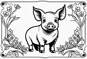 cute pig or piglet that contains text: "friends not food" 

only very thin lines. no shading. black and white only tattoo idea