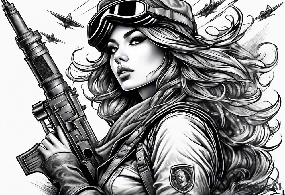 Girl riding a missile tattoo idea