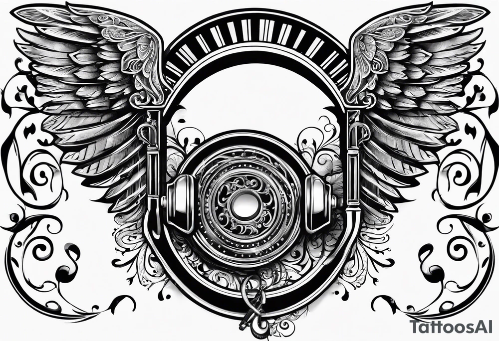 music leaves swirls key wings tattoo idea