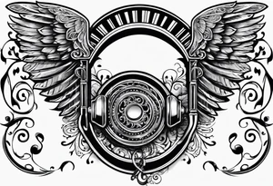 music leaves swirls key wings tattoo idea