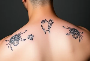 Small girl line art with a ruby and 7-6-19 tattoo idea