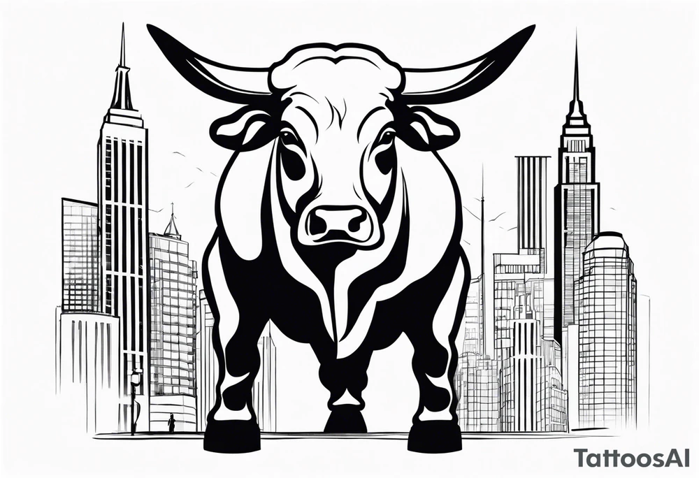 back of wallstreet bull with balls between legs tattoo idea