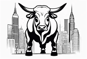 back of wallstreet bull with balls between legs tattoo idea