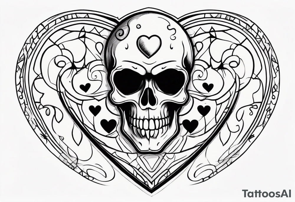 Skeleton with heart-shaped eyes tattoo idea