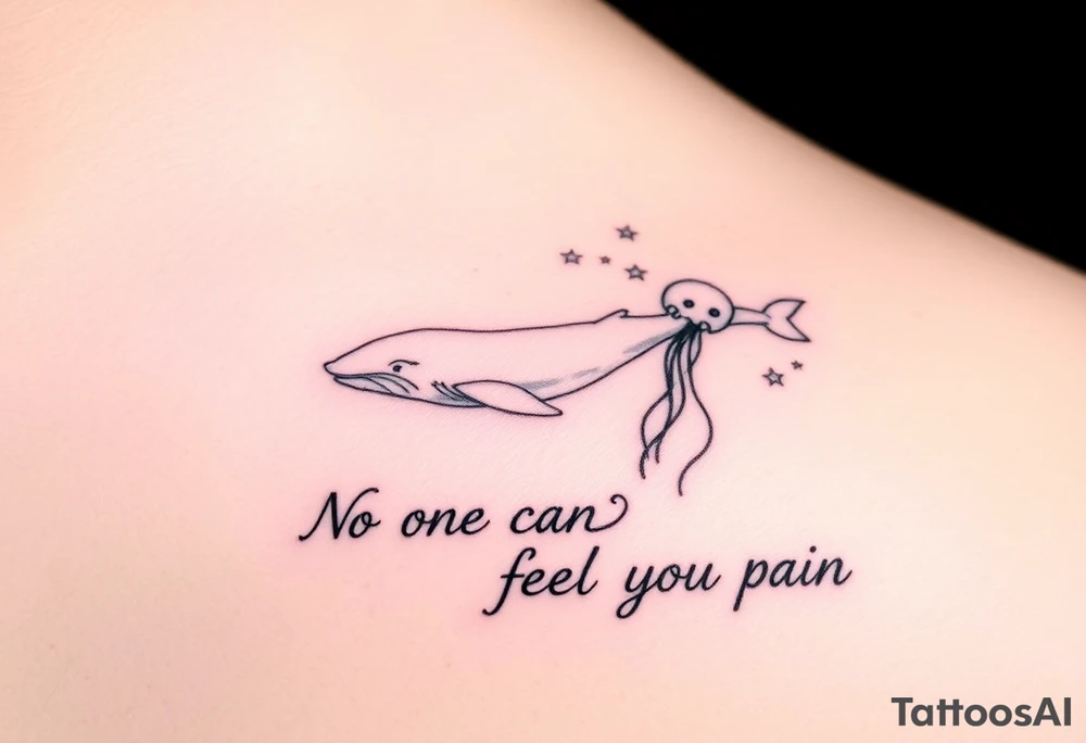52hz Whale and jellyfish among the stars with the words No one can feel your pain tattoo idea