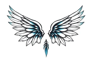 A minimalist wings tattoo that represents a shattered and betrayed gemini woman who fought hard throughout this year. With colors blue and black. Make it unique and rare. Without leaves and stem. tattoo idea